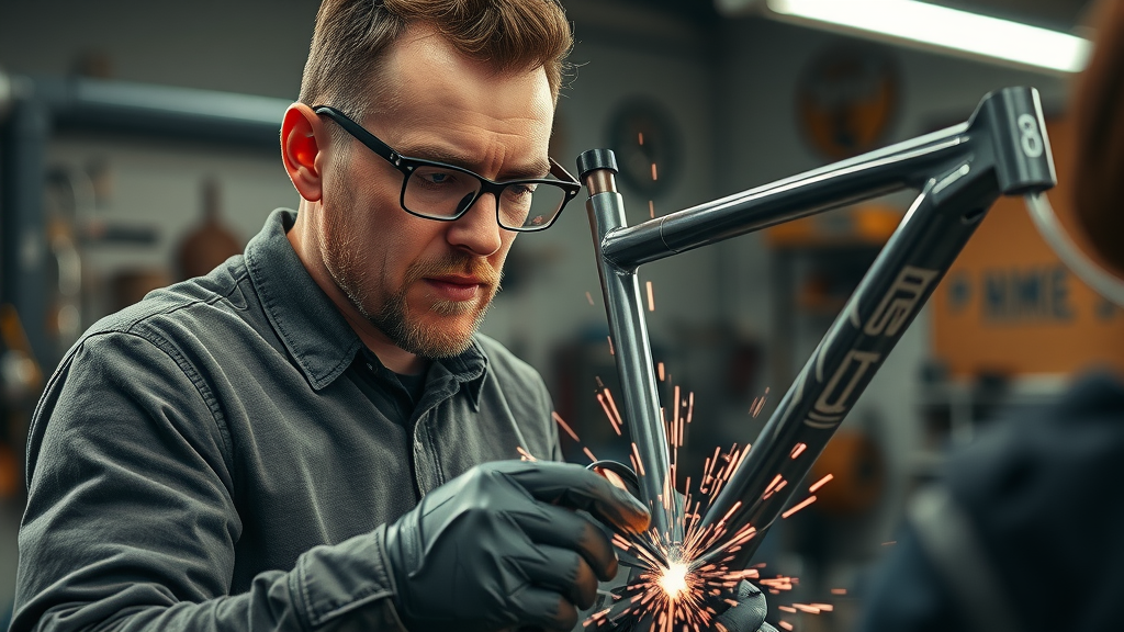 Nick Neuhaus welding bike frame showing mid-sized bike brand growth craftsmanship
