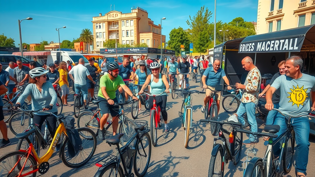 Mid-sized bike brand growth shown in diverse vibrant bicycle market scene