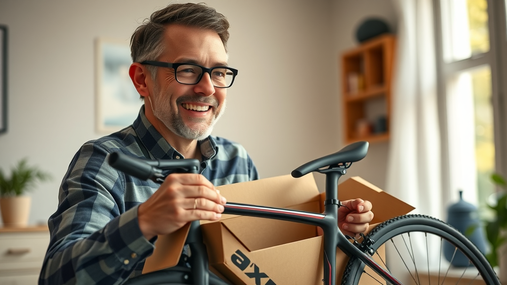 Happy customer unboxing custom bike representing mid-sized bike brand growth warranty service